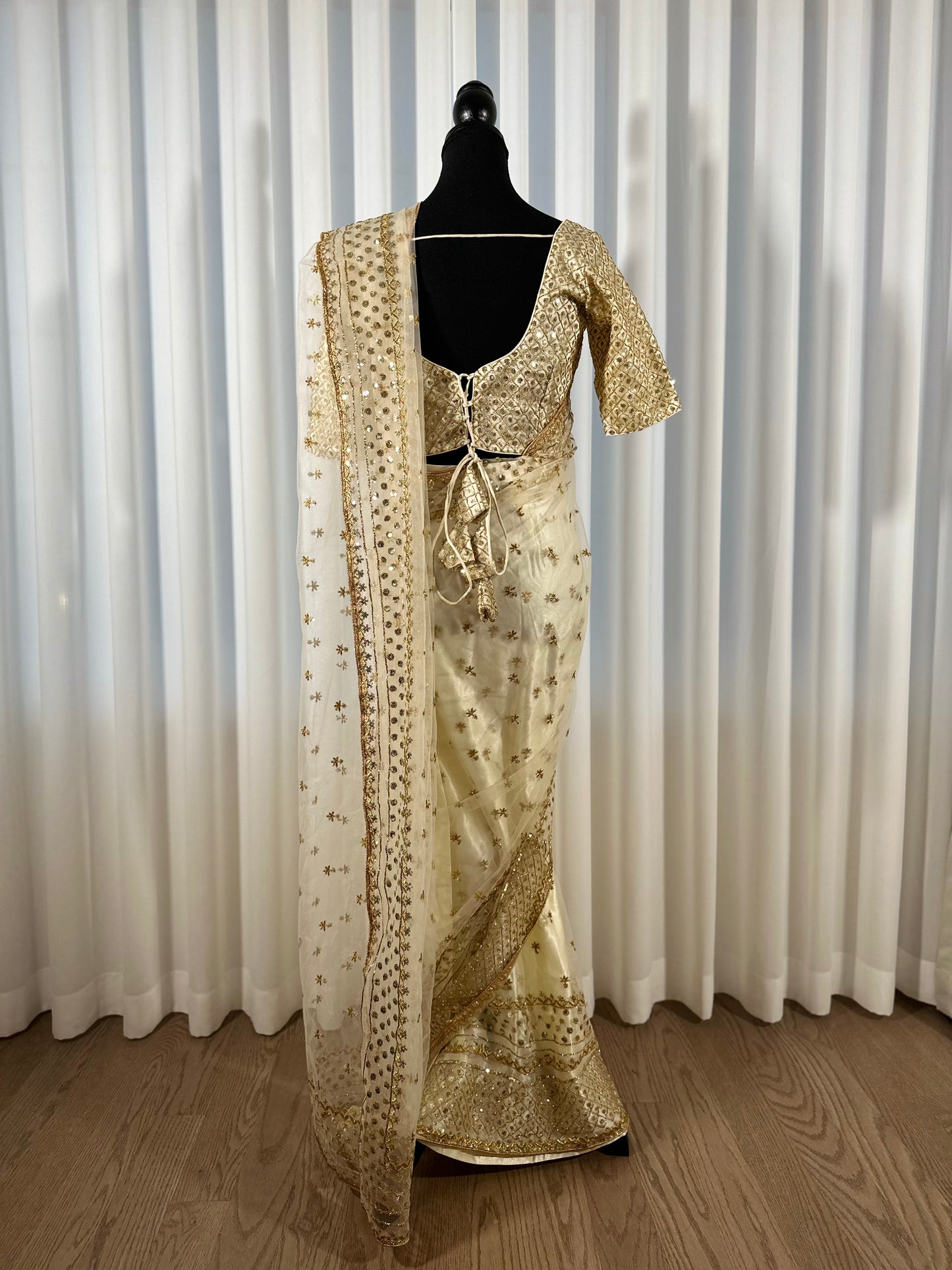 Off White Pre-pleated Designer Saree
