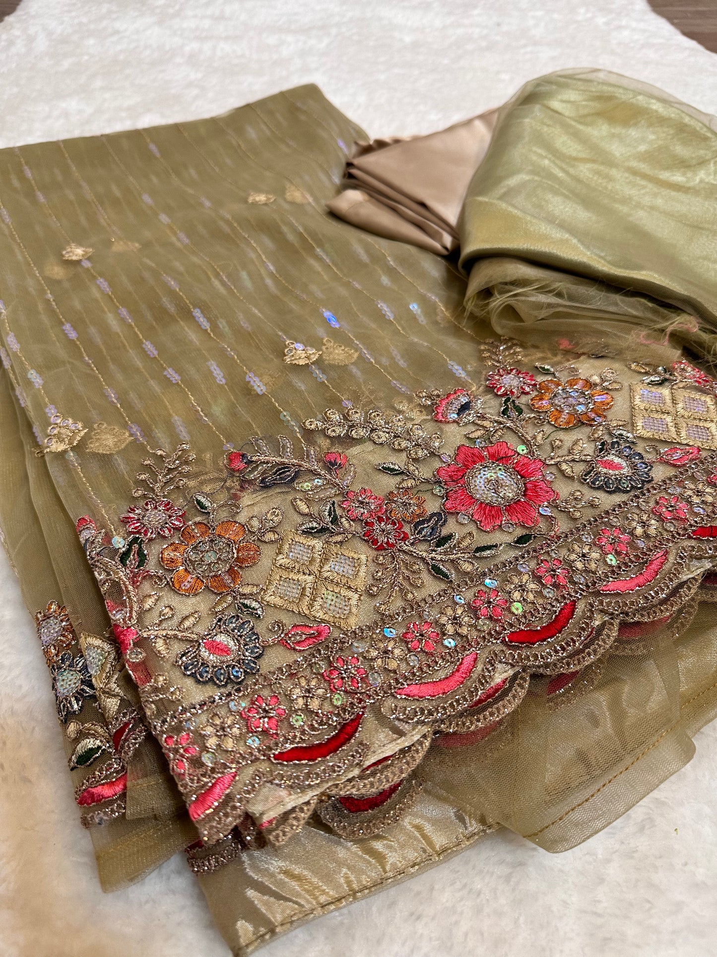 Olive floral designer Saree
