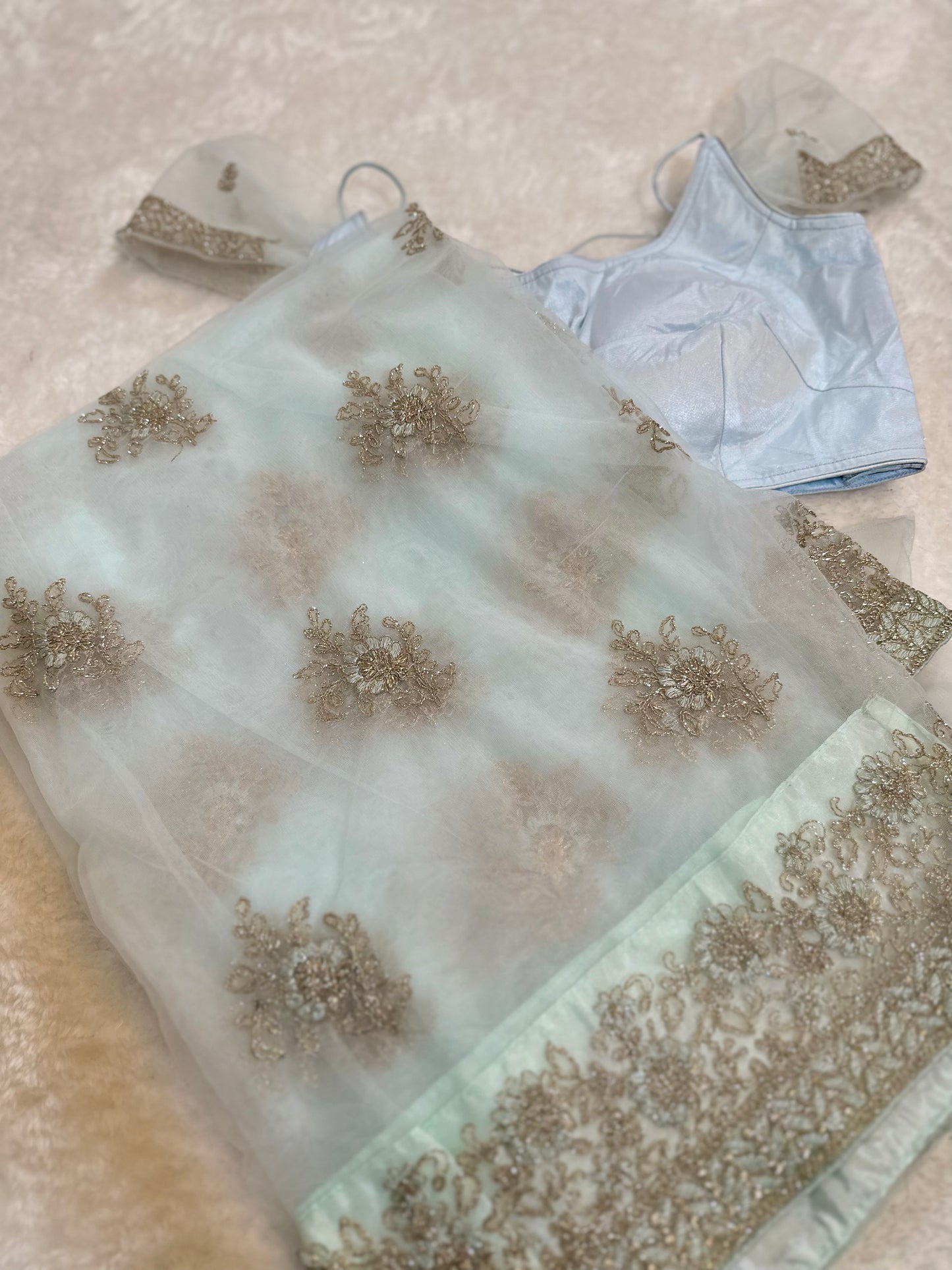 Sky Blue Embroidered Designer Party-Wear Saree