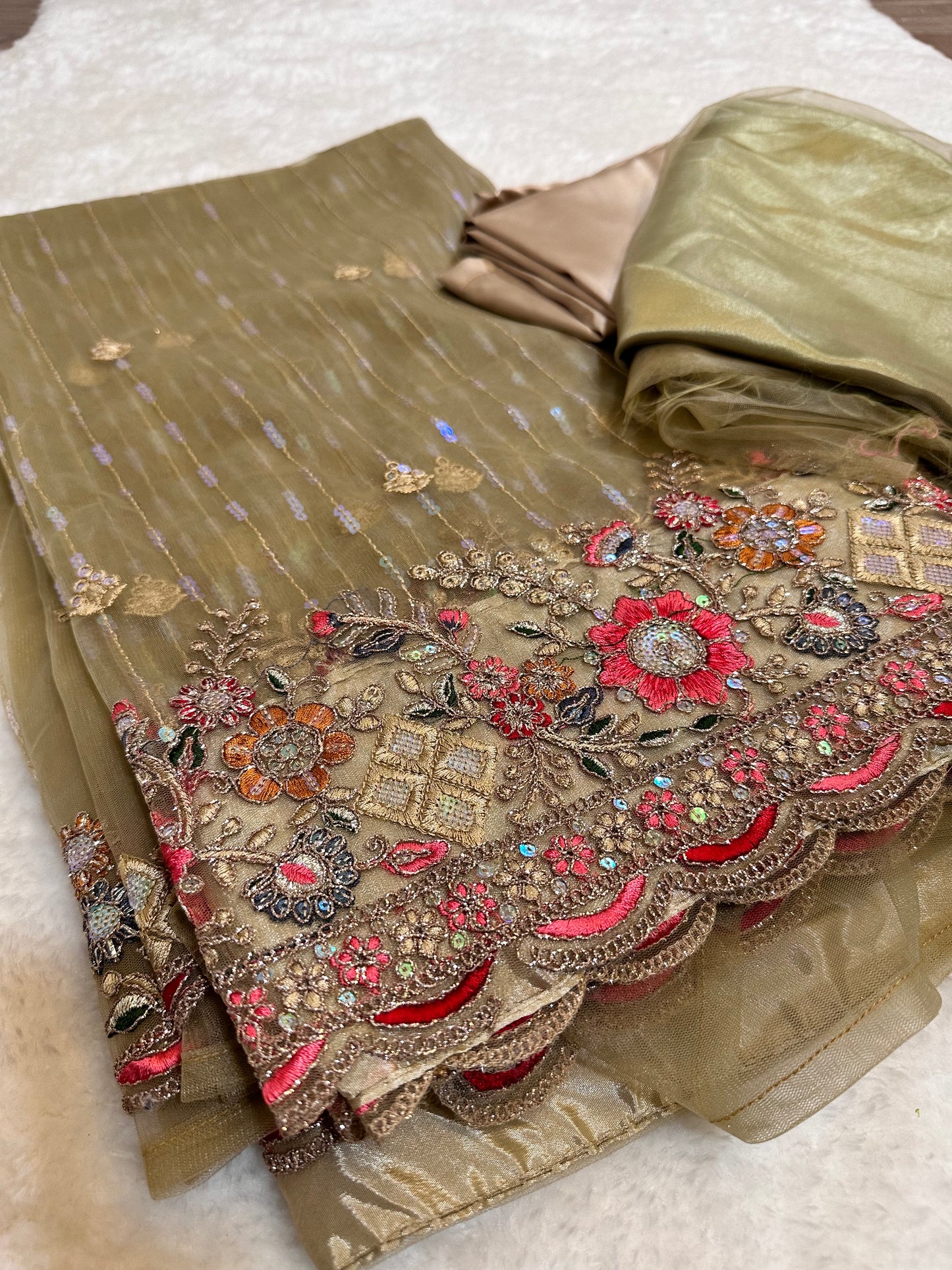 Olive floral designer Saree