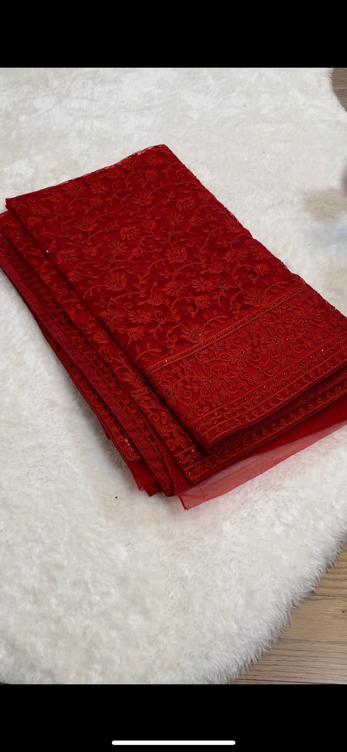 Scarlet Blossom Netted Designer Saree