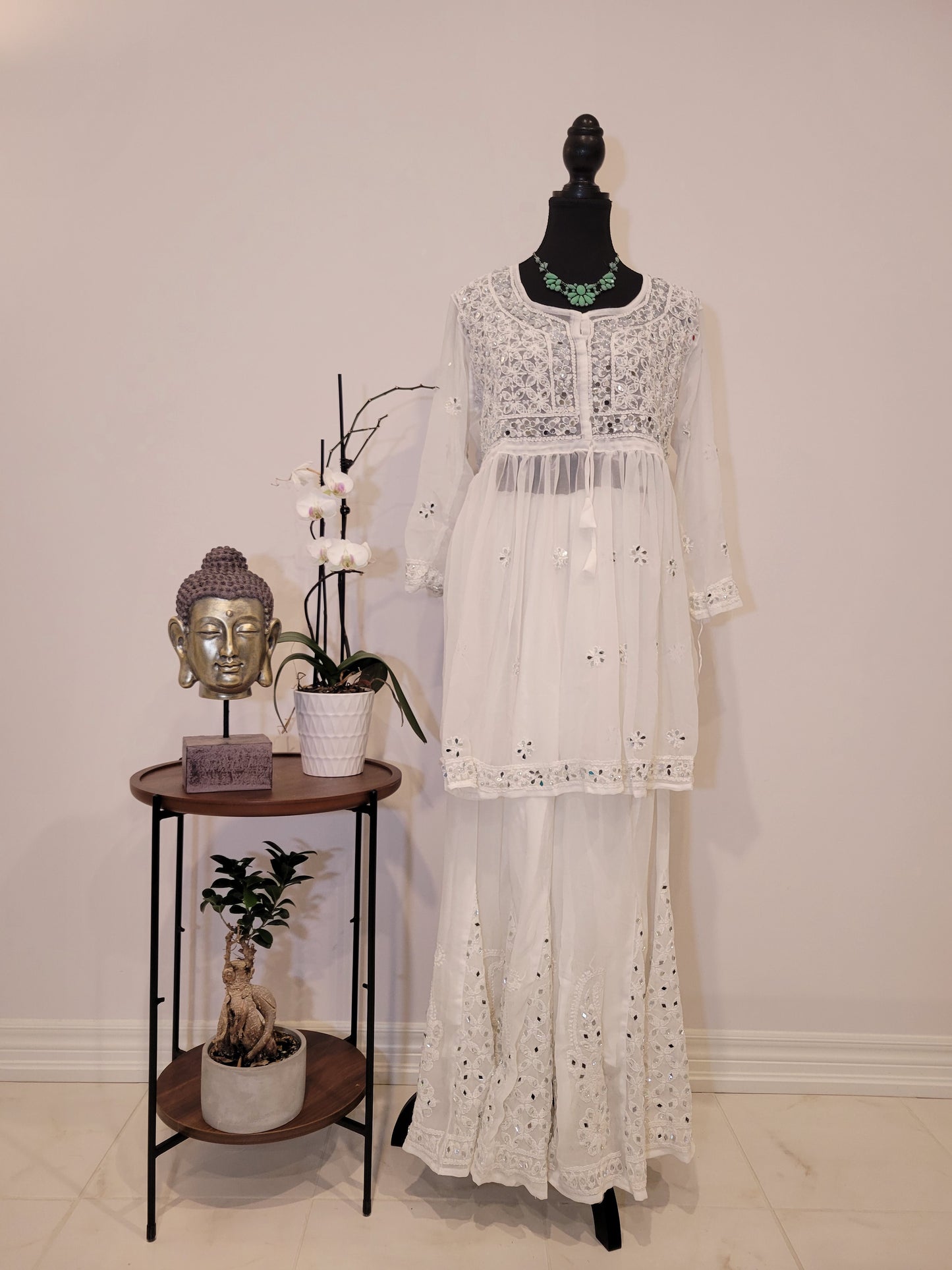 White Mirror Work Sharara Set