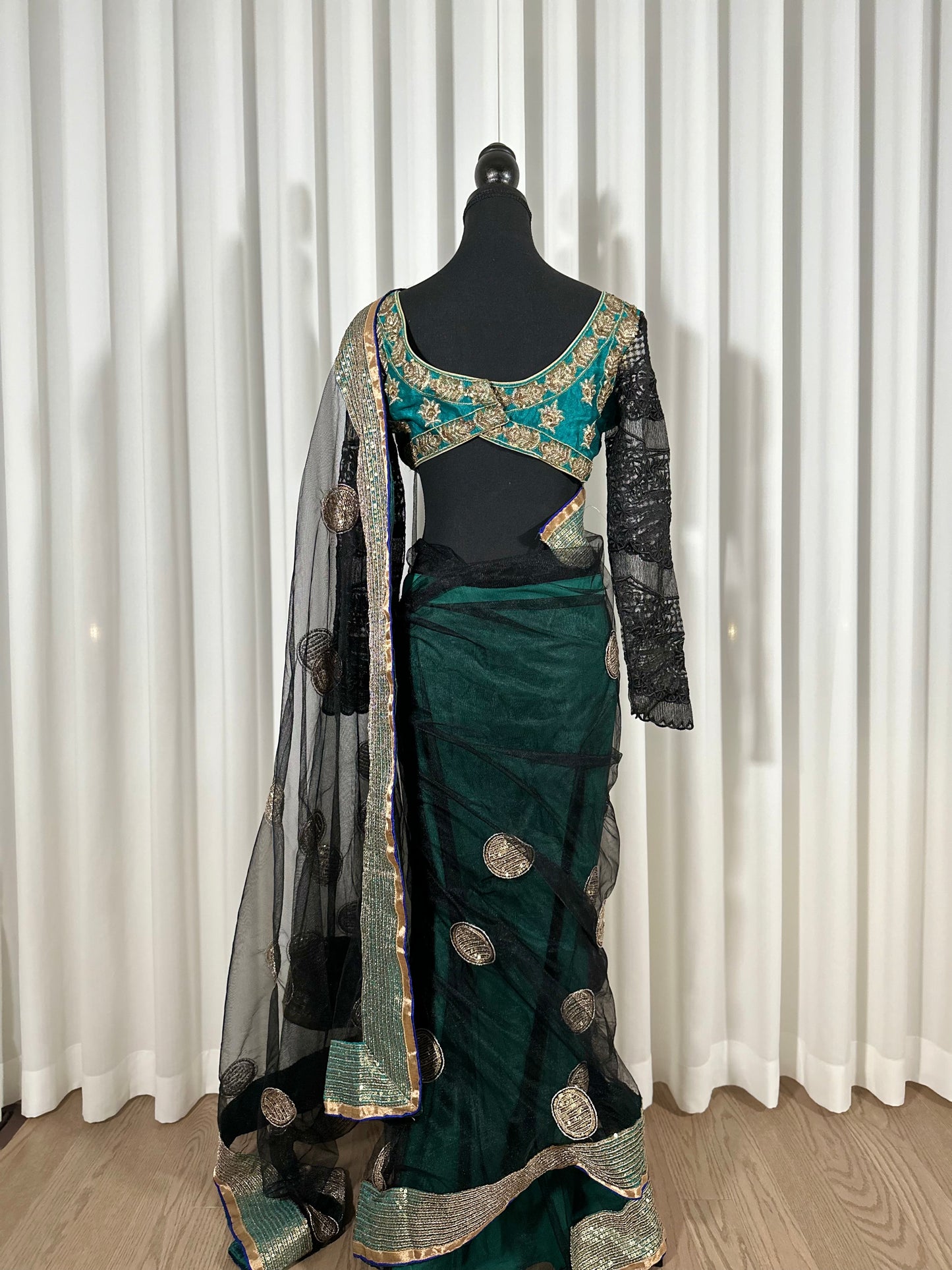 Forest Green and Black Designer Saree