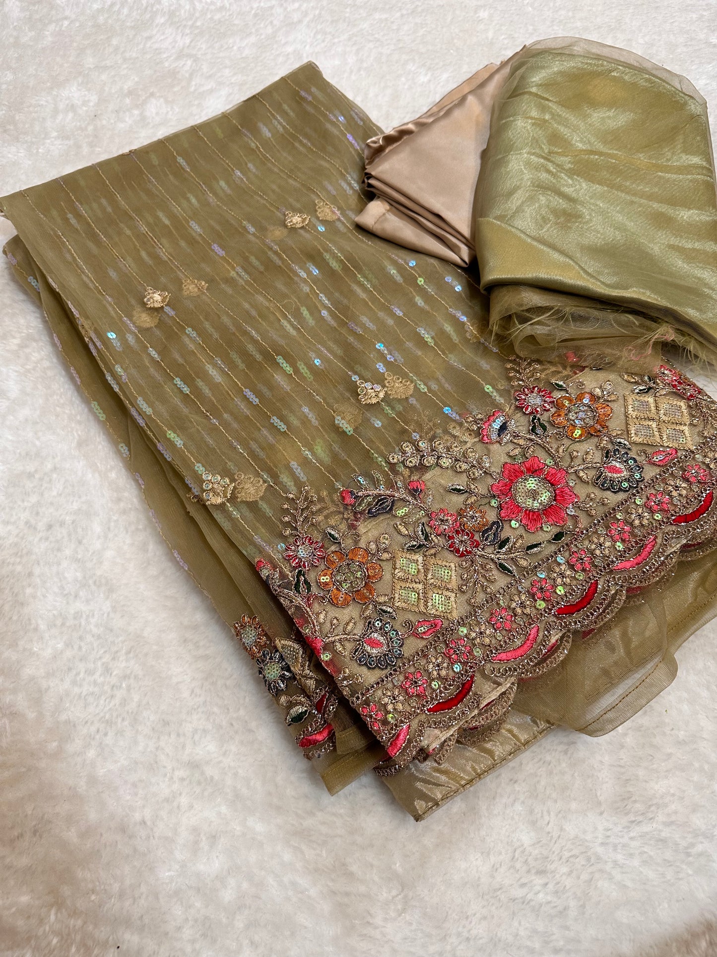 Olive floral designer Saree