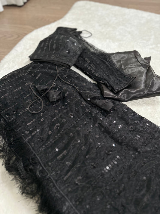 Black heavy netted saree